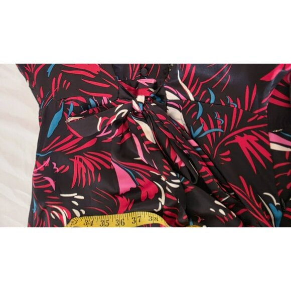 Vertigo Paris Silk Dress Womens Medium Side Zip Tie Black Floral Red Colorful - Picture 8 of 11